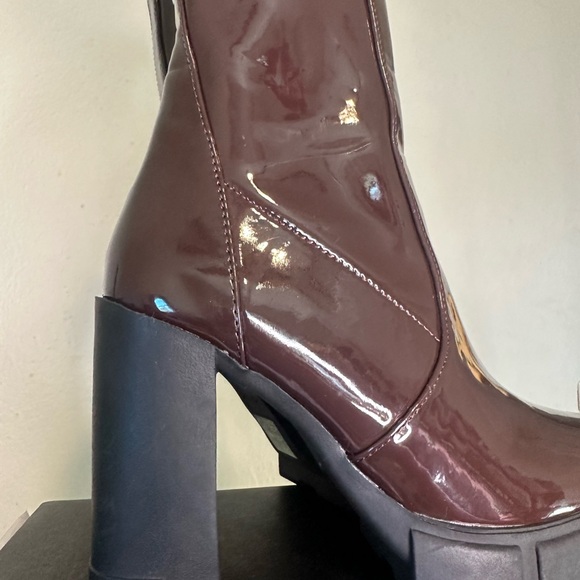 Aldo Brown Platform Heel Ankle Boots Shiny Leather - Picture 5 of 10